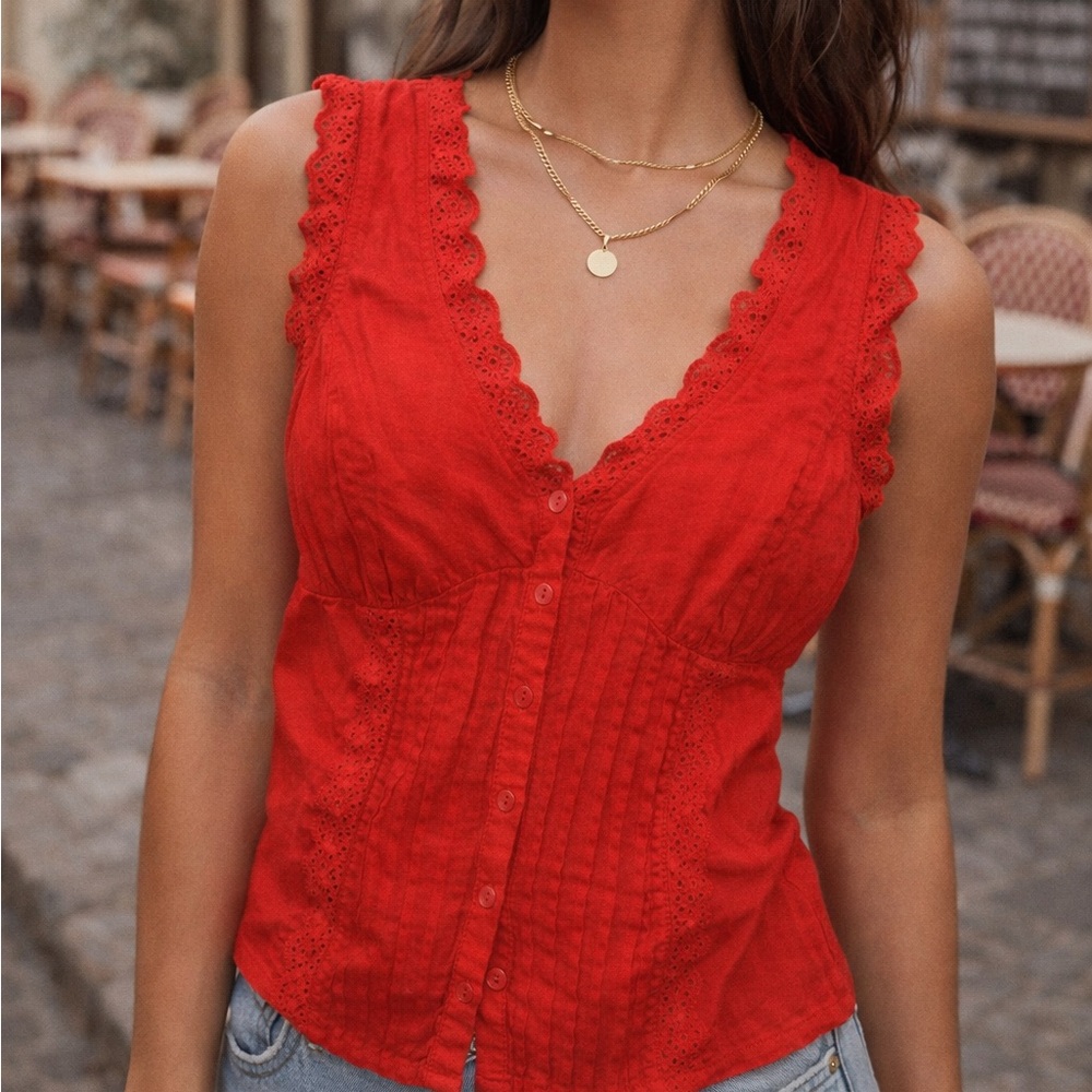 Rouje Vibrant Red Sleeveless Blouse